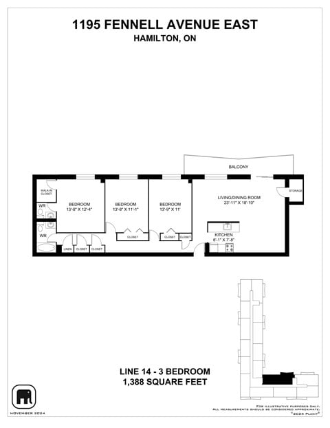 Floor plan for 3 beds, 1 bath